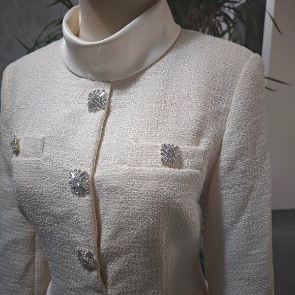 Self-Portrait cream Tweed dress with long sleeves - Picture 6 of 12